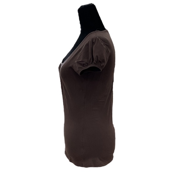 Spanish Harlem Brown Short Puff Sleeved Vintage T-Shirt - Picture 4 of 5